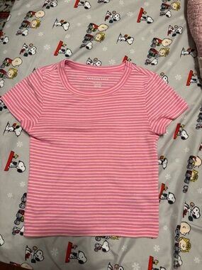 American Eagle Outfitters Pink Striped Short Sleeve Tee